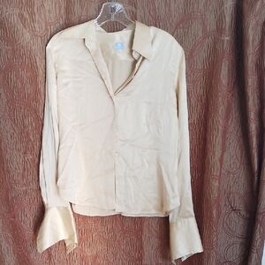 Cream Silk Button-Up Blouse
